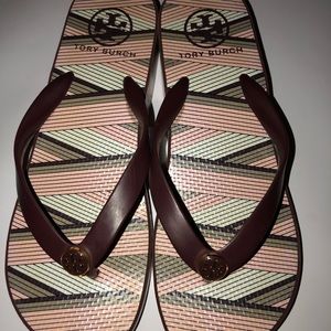 Carved wedge Auth Tory birch flip flops.
